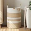 Nunsino 95L Striped Laundry Hamper with Leather Handles,Large Foldable Laundry