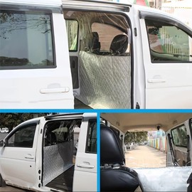 Car Divider Isolation Curtain Air-Conditioning Privacy Sun Protection and Heat Insulation Curtain Kits with Transparent Panel and Zipper for Fo/rd Tran/sit Custom Camper Van RV