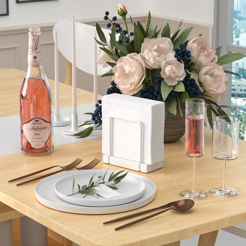 Napkin Holder for Table, Bamboo Iron Standing Napkin Dispenser for