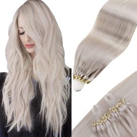 Hetto Micro Loop Hair Extensions Human Hair Remy Micro Link Human Hair Extensions Natural Micro Bead Hair Extensions #60 Platinum Blonde 12 Inch 50 Strands 40g