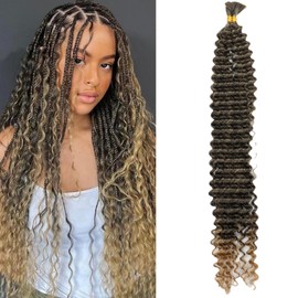 XGY Hair 30 Inch Braiding Hair for Boho Braid 120g Deep Wave Bulk Synthetic Braiding Knotless Ombre Honey Blonde Water Wave Bundles Hair Extensions 2 Bundles for Women (T27, 30 Inch)