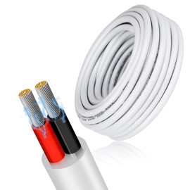 16 Gauge 2 Conductor Electrical Wire, 49.2FT Low Voltage 16/2 Tinned Copper Stranded 2 Wire Cable, 16 AWG White Flexible Extension Power Cord for Automotive, LED Lamp, Outdoor Landscape Lighting Etc