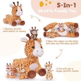 MorisMos Giraffe Teddy Soft Toy with Babies inside, Kawaii Deer Fawn Stuffed Animal Plush Soft Toys Cuddly, for Kids Girls Boys Birthday Party Decorations (55cm)