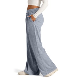 SOFIA'S CHOICE Women's High Waist Drawstring Sweatpants with Pockets Loose Straight Leg Lounge Pant Grey Large
