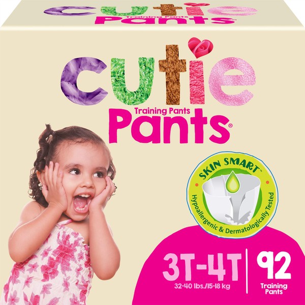Cutie Girls 3T/4T Refastenable Potty Training Pants, Hypoallergenic with Skin Smart, 92 Count Pink