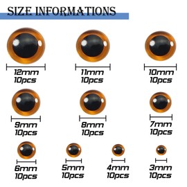 TOAOB THE ONE AND ONLY BABY TOAOB 100pcs Deep Brown Glass Eyes Kits 3mm to 12mm Assorted Sizes for Crafts Needle Felting Bears Dolls Decoys Sewing, US-CLB0928