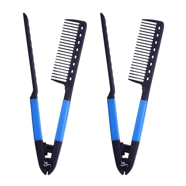 Herstyler Straightening Comb For Hair - Flat Iron Comb For Great Tresses - Hair Straightener Comb With A Grip - Keratin Comb For Knotty Hair - Hot Iron Comb To Smooth Hair - Stylish Set of 2 (Blue)