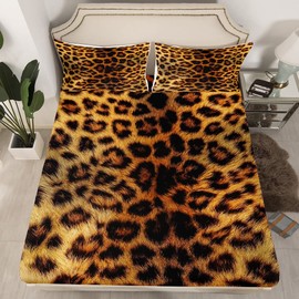 Leopard Fur Fitted Sheet Safari Cheetah Fleece Bedding Sheet for Boys Girls Wild Animal Bed Sheet Set Wildlife King Size 3Pcs