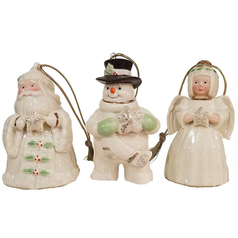 Lenox Holiday Cheer 3-Piece Set Ornaments Snowman, Santa and Angel