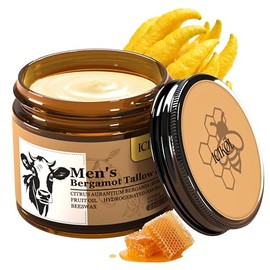 Bálsamo de ternera alimentada con pasto para hombres, hidratante facial de sarga batida y bálsamo para barba con miel de manuka, cuidado natural despu