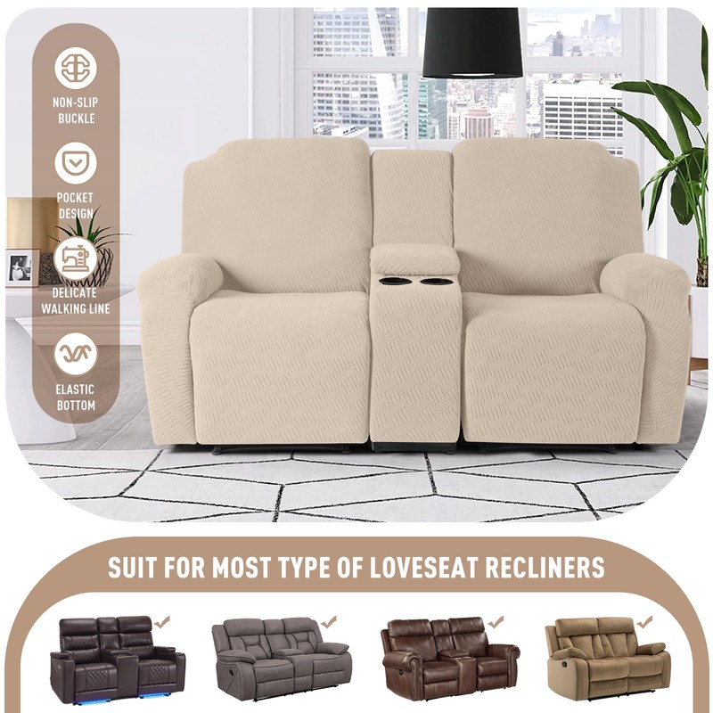 KinCam Loveseat Recliner Covers with Middle Console Slipcover, Recliner Sofa
