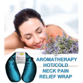 Happy Wraps Microwavable Herbal Neck Wrap - Hot Cold Aromatherapy Neck Warming Pillow - Heating Pad for Migraines, Stress, Gifts for Women, Nurses, Doctors, Christmas and Free Sleep Mask - AuqaBlue