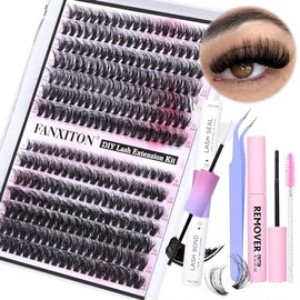 FANXITON DIY Lash Extension Kit Fluffy 40D+50D Volume Lash Clusters Kit with Lash Bond and Seal 280 pcs Thick Individual Lashes 9-16 mm D Curl Mink Lashes Cluster, Lash Cluster Remover and Tweezers by FANXITON