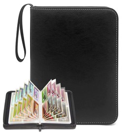 Cosrogo Card File, 4 Pockets Holds 400 Cards, 50 Sheets, PU Surface Waterproof and Abrasion Resistant Clips, Collecting Star Card Collection Files (Black)
