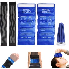 Mythya Compresas de Gel Frio Caliente Grande 5 EN 1, 2 Compresas de Gel Frio Caliente Grandes, Compresas Frio y Calor de 44x17cm con 2 Piezas Banda Ajustable y 1 bolsa de hielo, Compresas Calientes