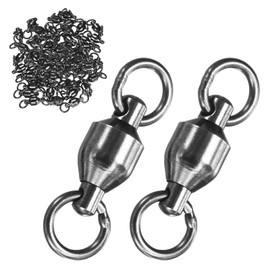 M METERXITY 50-Pack Ball Bearing Fishing Swivels, 8# 1.42In (36mm) Stainless Steel Lure Leader Line Connector for Fishing/Saltwater/Freshwater, High Strength Welded Ring [Black]