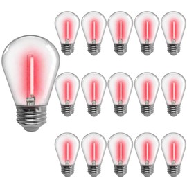 Red S14 LED Bulbs 1W Outdoor String Lights Bulbs Plastic Shatterproof Replacement Bulbs Waterproof E26 Base Vintage LED Filament Bulb Decorative Night Light for Patio Garden Wedding,15 Pack(Red)
