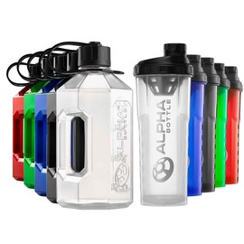 Alpha Designs | 2 Litre Water Bottle (2400ml) + Protein Shaker (1l) Gym Bundle | Clear