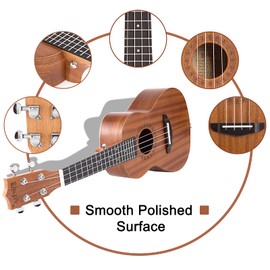 Everjoys Concert Ukulele Mahogany - 23 inch Professional Wooden Ukelele w/Free Online Lesson Uke Strap Case Picks Strings