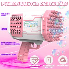 ArtCreativity Bazooka Bubble Gun, Bubble Bazooka with Colorful Lights, 69 Holes Big Bubble Machine Gun for Kids, Great Gift for Summer Outside Outdoor Toys for Kids Ages 4 5 6 7 8 + and Adults