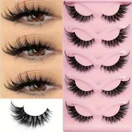 Natural False Eyelashes (5 Pairs), Wispy Cat Eye Faux Cluster Lashes, Natural Curling Eye Makeup Strip Lashes, Full Volume Eyelash for Lashes Extensions, Eyelashes Extensions, Makeup Products, Makeup Tools, Valentine's Day Gift
