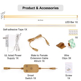 BLESSINGLUX 1pack 40inch Dimmable LED Kitchen Light Kit, 2700-6000K Smart Closet Cabinet Lighting Fixture APP Control, Work with Alexa, Google Assistant, for Under Counter, Garage, Pantry (Gold)