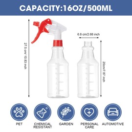 Gandeer 10 Pack Spray Bottles 16 oz Empty Water Spray Bottles for Cleaning Heavy Duty Refillable Squirt ‌container with Measurements Adjustable Nozzle for Household(White and Red,Clear Style)