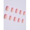 24-Piece Press On Nails, Square Short French Tips with Pink