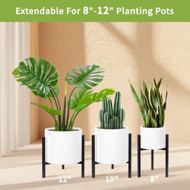 IZIDDO Plant Stand Indoor Adjustable,Metal Plant Pot Flower Holder Indoor Outdoor Corner,Mid Century Modern Plant Holder, Fit 8 10 12 inch Pots, Black (Pot & Plant Not Included)