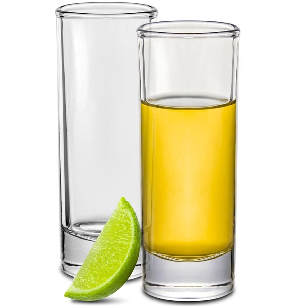 Shot Glasses - Set of 12 - Tall Clear Glass 1.7 oz - Dishwasher Safe - Sturdy with a Heavy Base - Shot Glasses for Every Party