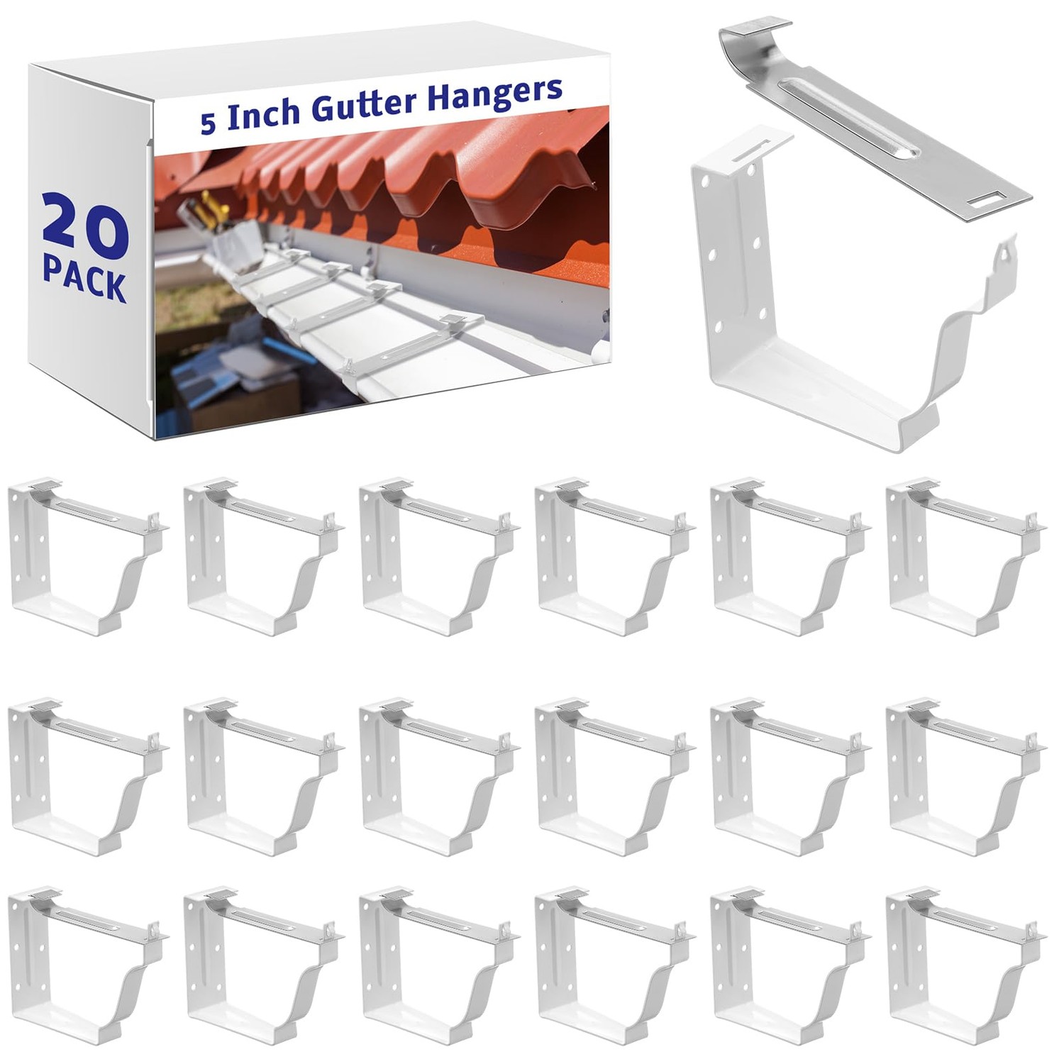Moxweyeni 20 Pack Gutter Brackets 5 Inch Gutter Hangers Heavy Duty ...