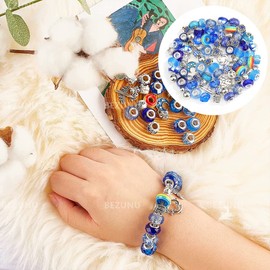 European Assorted Large Hole Spacer Bead, 25 Pcs Assortments Class Rhinestone Beads Supplies for DIY Jewelry Making, Jewelry Supplies, Making Necklace Bracelets(Blue)