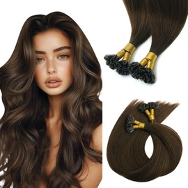 SURNEL Keratin Hair Extensions Natural Hair Light Brown 14 Inch Keratin Brown #4 U Tip Remy Human Hair 0.8g/strand Straight Remy 40g/50strands (K#4-14)