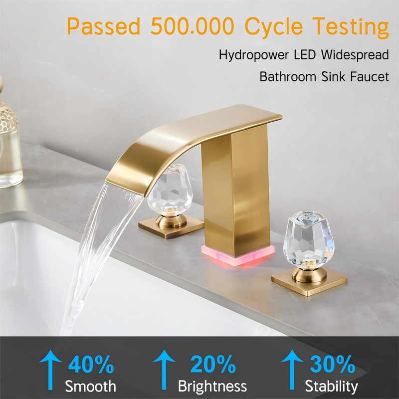 Brushed Gold Bathroom Faucet 3 Hole, 8-inch Widespread Vanity Faucet