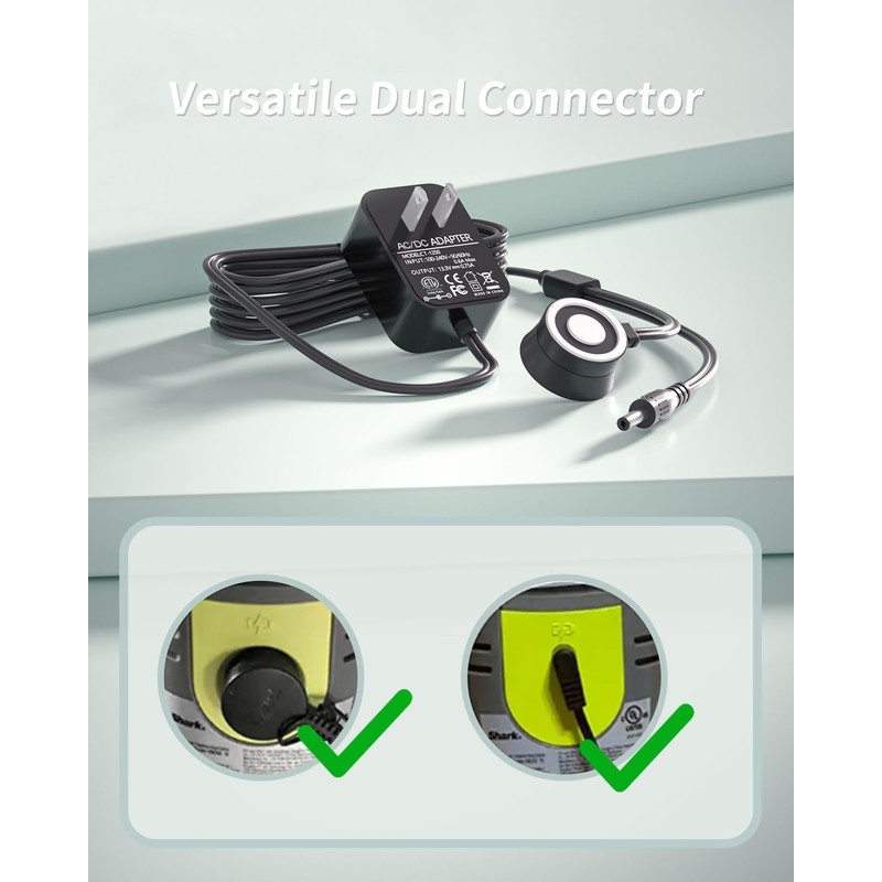 Replacement for Shark Vacmop Charger - 13.3V Versatile Dual Connector