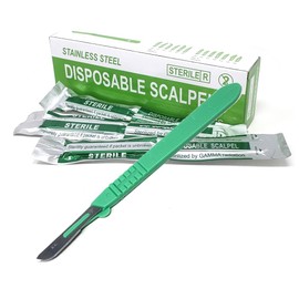 Box of 10 Disposable Surgical Sterile Scalpel Blades #10 Made of Stainless Steel with Sturdy Graduated Plastic Handle for Lab Students, Cutting, Carving, Repairing, Dermaplaning + More