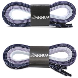 DANHUA Gradient Sneakers Flat Shoelaces: 2 Pair Black Athletic Printed Shoe Laces 47 inch