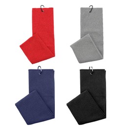 Haluway 4 Pack Golf Towels, 11.8"x11.8" Microfiber Waffle Pattern Towels with Carabiner Clip, Quick-Dry Cleaning Towels for Golf Bag Accessories, Black Grey Red Navy Blue