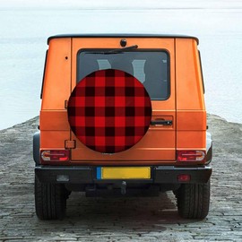 Lumberjack Plaid Pattern Spare Tire Cover 15 inch Wheel Red Black Plaid Mesh Regular Repeat Squares Classic Protectors Weatherproof Universal for Trailer Tire Cover Rv SUV Truck Camper Travel Trailer