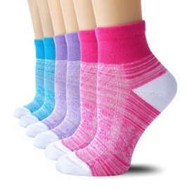 CelerSport 6 Pack Women's Ankle Socks with Cushion, Sport Athletic Running Socks, Pink+Purple+Blue, Medium
