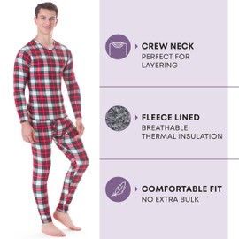 Rocky Thermal Underwear for Men (Long Johns Thermals Set) Shirt & Pants, Base Layer (White Plaid - Standard Weight/Large)