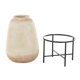 Deco 79 Magnesium Oxide Decorative Vase Wide Centerpiece Vase with Black Metal Stand, Flower Vase for Home Decoration 17" x 17" x 34", Beige