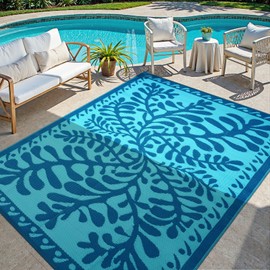 Anidaroel 8x10 Outdoor Rug for Patios Clearance, Waterproof Camping Rug for Outside RV, Reversible Plastic Straw Outside Rugs, Large Outdoor Area Rug for Garden, Camper(Blue,8’x10’)