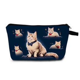 MoCaliduccious Illustration of A Cat Print Women Makeup Bag Travel Cat Gifts for Cat Lovers Cosmetic Bag Organizer Small Zipper Toiletry Bag