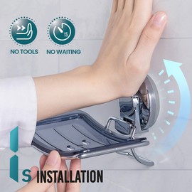 TAILI Soap Dish with Drain for Bathroom, Max Hold 5 kg, Stainless Steel Soap Dishes No Drilling, Soap Holder Wall Mounted, Soap Holder with Suction Cup for Shower, Kitchen, Sponge Holder, Chrome