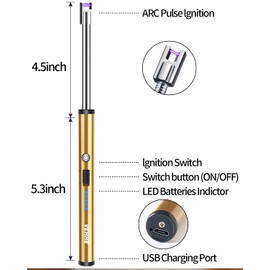 VEHHE Long Lighter, Rechargeable USB Arc Lighter with LED Battery Display Flexible Neck Lighter for Candles Grill Gas Stoves Camping Barbecue