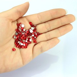 LolliBeads Resin Crystal Round Nail Art Mixed Flat Backs Acrylic Rhinestones Gems,Mix Size 1.5-5 mm, Color Siam Red (1200Pcs)