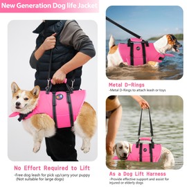 Dogcheer Dog Life Jacket with Zipper and Rescue Handle, Ripstop Puppy Life Vest with Chin Float for Swimming, Adjustable Swim Water Vest for Small Medium and Large Dogs-Pink,S