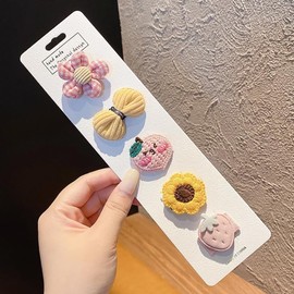 eipatu Hair Clips, Baby Hair Clips, Hair Ornaments, Kids, Girls, Ribbon, Side Clips, Flowers, Fruits, Bangs Clips, Hair Accessories, Cute, Set of 5 (E)