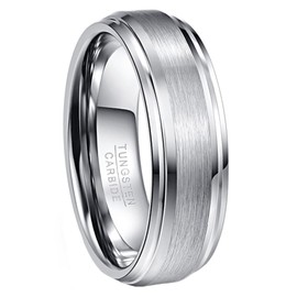 NUNCAD Brushed Men's Wedding Rings Tungsten Engagement Ring for Men Silver 7mm Band Ring Comfort Fit Size S
